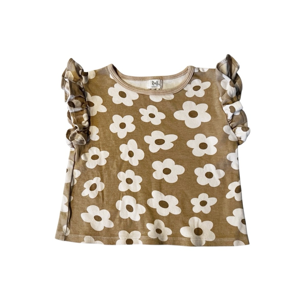 Tan Brown Organic Cotton Floral Top size 6